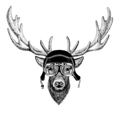 Geyik Vintage resimleri motosiklet, Bisiklet, motosiklet, scooter kulübü, aero club için t-shirt tasarım için