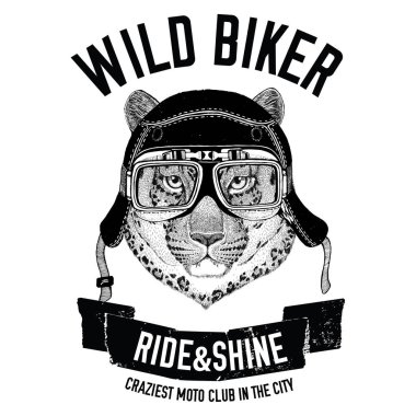 Motosiklet, Bisiklet, motosiklet, scooter kulübü, aero club için t-shirt tasarım için leopard Vintage görüntüleri