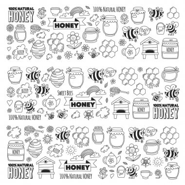 Tatlım Pazar, çarşı, tatlım adil Doodle görüntüleri arılar, çiçekler, kavanoz, petek, arı kovanı, spot, yazı tatlı bal, doğal bal, tatlı arılar ile fıçı
