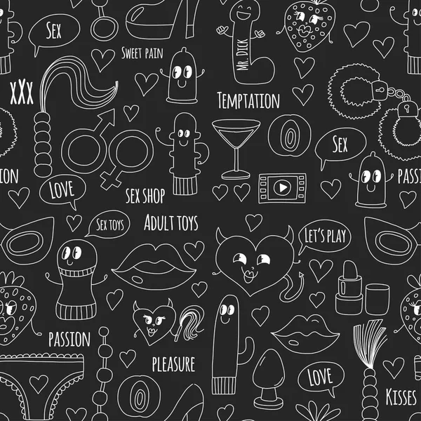 Doodle humoristische vector sextoys voor Sexshop, internetwinkel Dildo, seks. liefde, passie, verleiding, video, porno, humoristische seksspeeltjes winkel — Stockvector