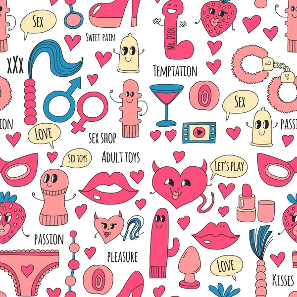 Doodle humorous vector sextoys for sex shop, internet shop Dildo, sex. love, passion, temptation, video, porn, humorous sex shop toys — Stock Vector