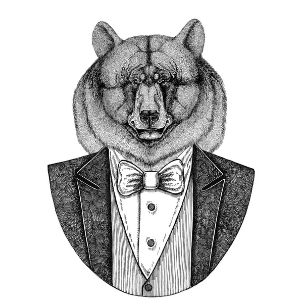 Urso negro Urso americano Aper, javali, porco, javali, porco, animal Hipster Imagem desenhada à mão para tatuagem, emblema, crachá, logotipo, patch, t-shirt — Fotografia de Stock