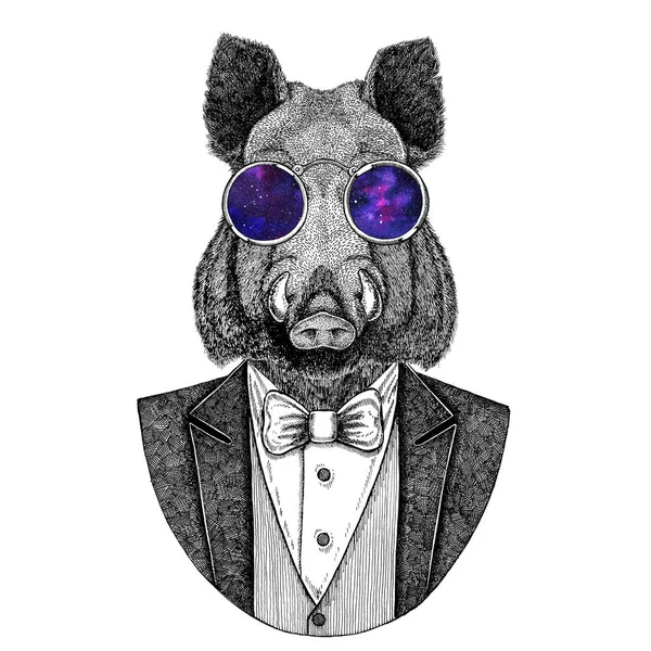 Aper, 멧돼지, 돼지, 멧돼지, 돼지, 문신, 휘장, 배지, 로고, 패치, t-셔츠에 대 한 Hipster 동물 손으로 그린된 이미지 — 스톡 사진