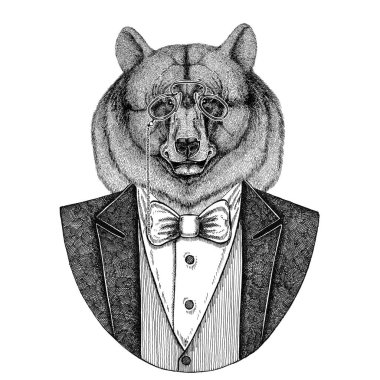 Siyah ayı Amerikan ayı Aper, yaban domuzu, domuz, yaban domuzu, domuz, Hipster hayvan dövme, amblem, rozet, logo, yama, t-shirt için çizilmiş resim el