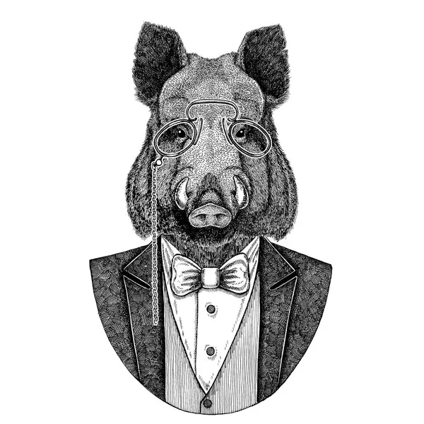 Aper, javali, porco, javali, porco, animal Hipster Imagem desenhada à mão para tatuagem, emblema, crachá, logotipo, remendo, t-shirt — Fotografia de Stock