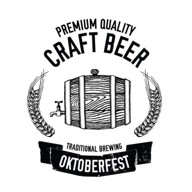 Bira amblemi bira varil illüstrasyon pub, bar, Restoran ile el çekilmiş