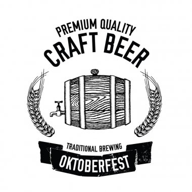Bira amblemi bira varil illüstrasyon pub, bar, Restoran ile el çekilmiş