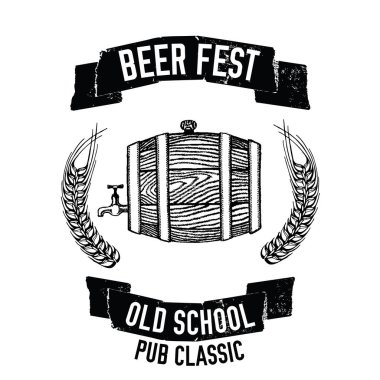 Bira amblemi bira varil illüstrasyon pub, bar, Restoran ile el çekilmiş