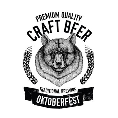 Bira amblemi Amerikan kara ayısı şablonu için rozet, logo, menü kapak, yama ile el çekilmiş