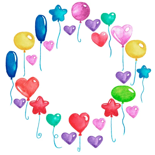 生日快乐派对气球七彩气球为请柬明信片婚礼海报水彩插图分离白色背景 — 图库照片