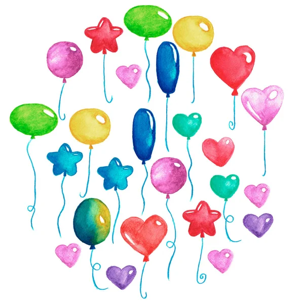 Happy birthday Party balony powietrza kolorowe balony do pocztówki zaproszenia ślubne plakaty akwarela ilustracja izolowany na białe tło — Zdjęcie stockowe