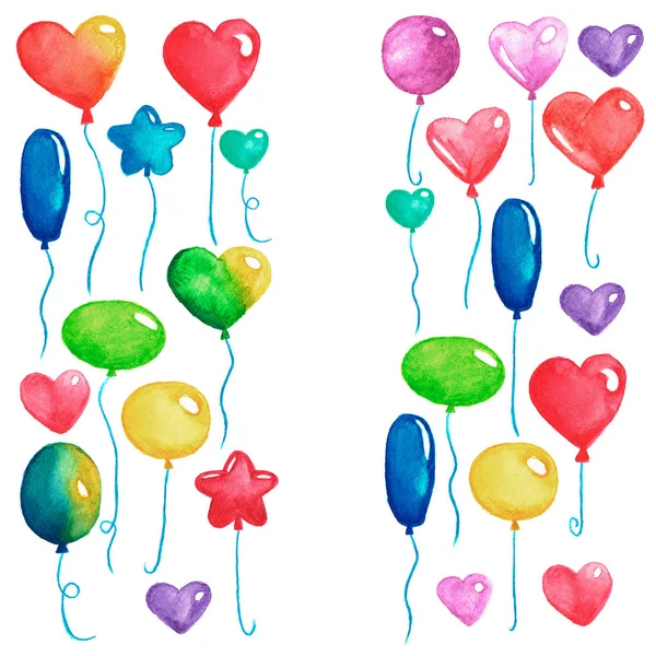 Gelukkige verjaardag partij ballonnen kleurrijke lucht ballonnen voor uitnodiging ansichtkaarten Wedding posters aquarel illustratie geïsoleerd op witte achtergrond — Stockfoto