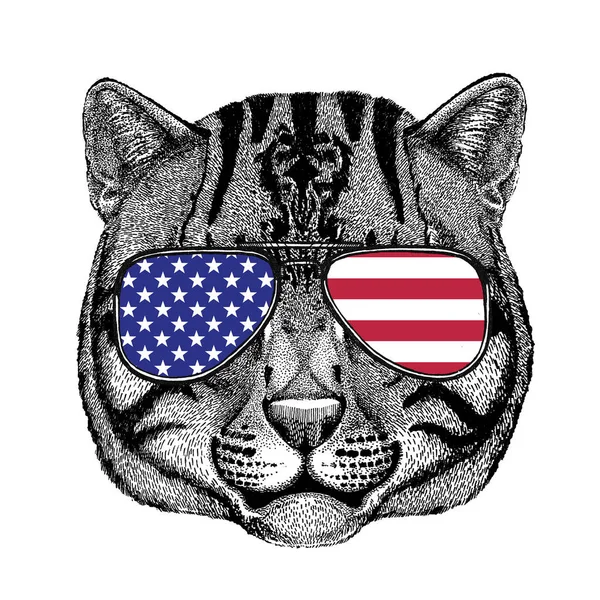 Gato selvagem Gato de pesca ilustração desenhada à mão para tatuagem, emblema , — Fotografia de Stock