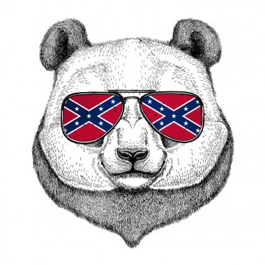 Ayı Panda, bambu ayı Konfedere Devletleri Amerika ABD ulusal bayrak ile gözlük gözlük vahşi hayvan bayrak t-shirt, poster, rozet, banner, amblem, logo