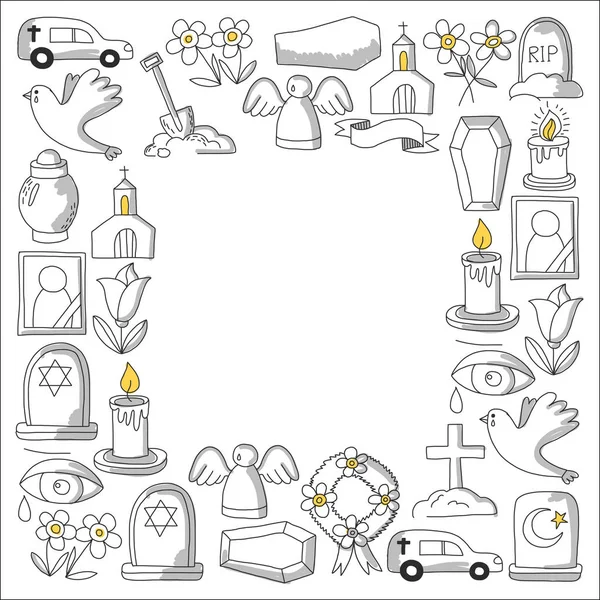 Funeral thin line icon. Set of funeral objects Doodle vector icons RIP — Stock Vector