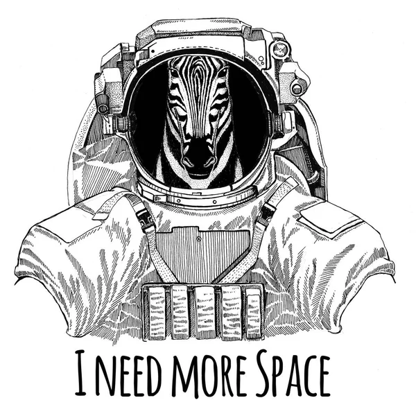 얼룩말 말 입고 우주 복 야생 동물 우주 비행사 우주인은 탐사 손으로 그려진 t-셔츠에 대 한 그림 — 스톡 사진