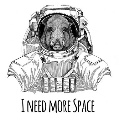 Aper, boar, hog, hog, wild boar wearing space suit Wild animal astronaut Spaceman Galaxy exploration Hand drawn illustration for t-shirt clipart