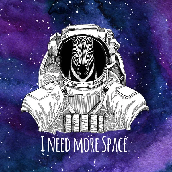 Animal astronaut Zebra Horse wearing space suit Galaxy space background with stars and nebula Watercolor galaxy background