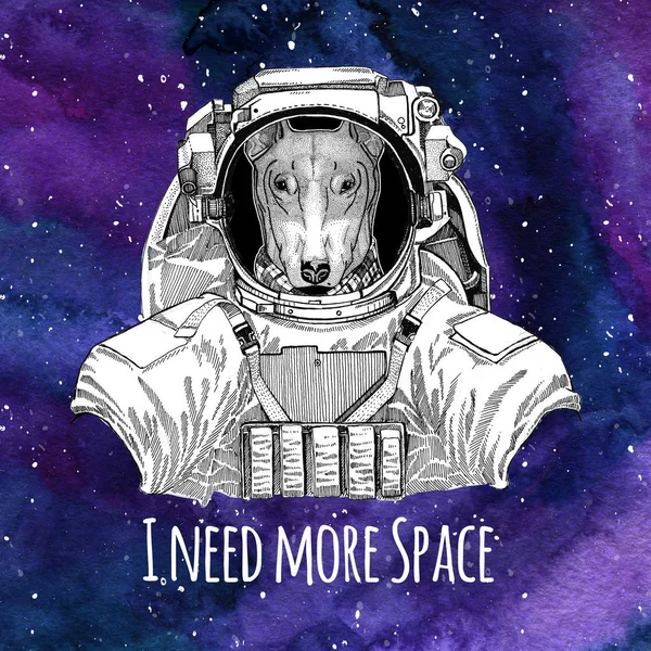 Animal astronaut DOG for t-shirt design wearing space suit Galaxy space background with stars and nebula Watercolor galaxy background