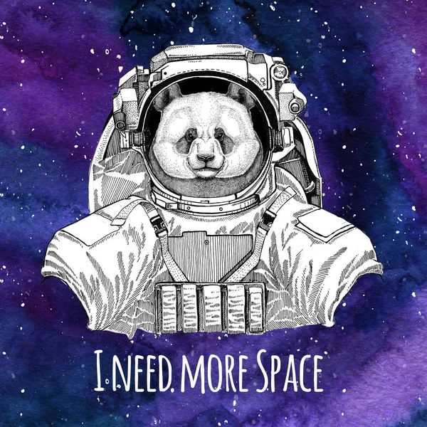 Animal astronaut Panda bear, bamboo bear wearing space suit Galaxy space background with stars and nebula Watercolor galaxy background