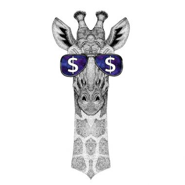 Camelopard, dolar işareti olan gözlüklü zürafa