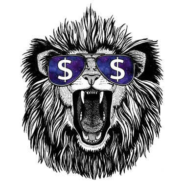 Dolar işareti olan gözlüklü aslan