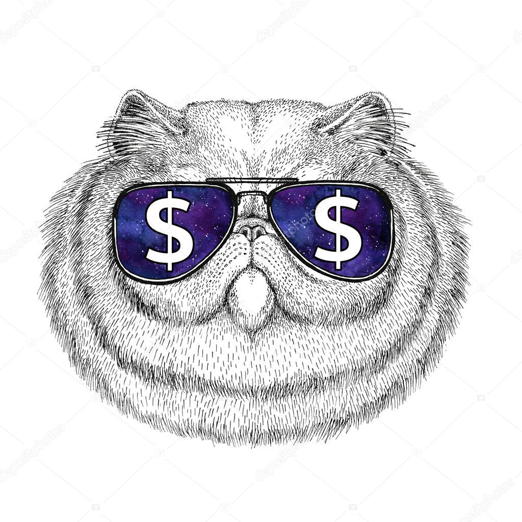 T-shirt print with wild animal wearing glasses with dollar sign