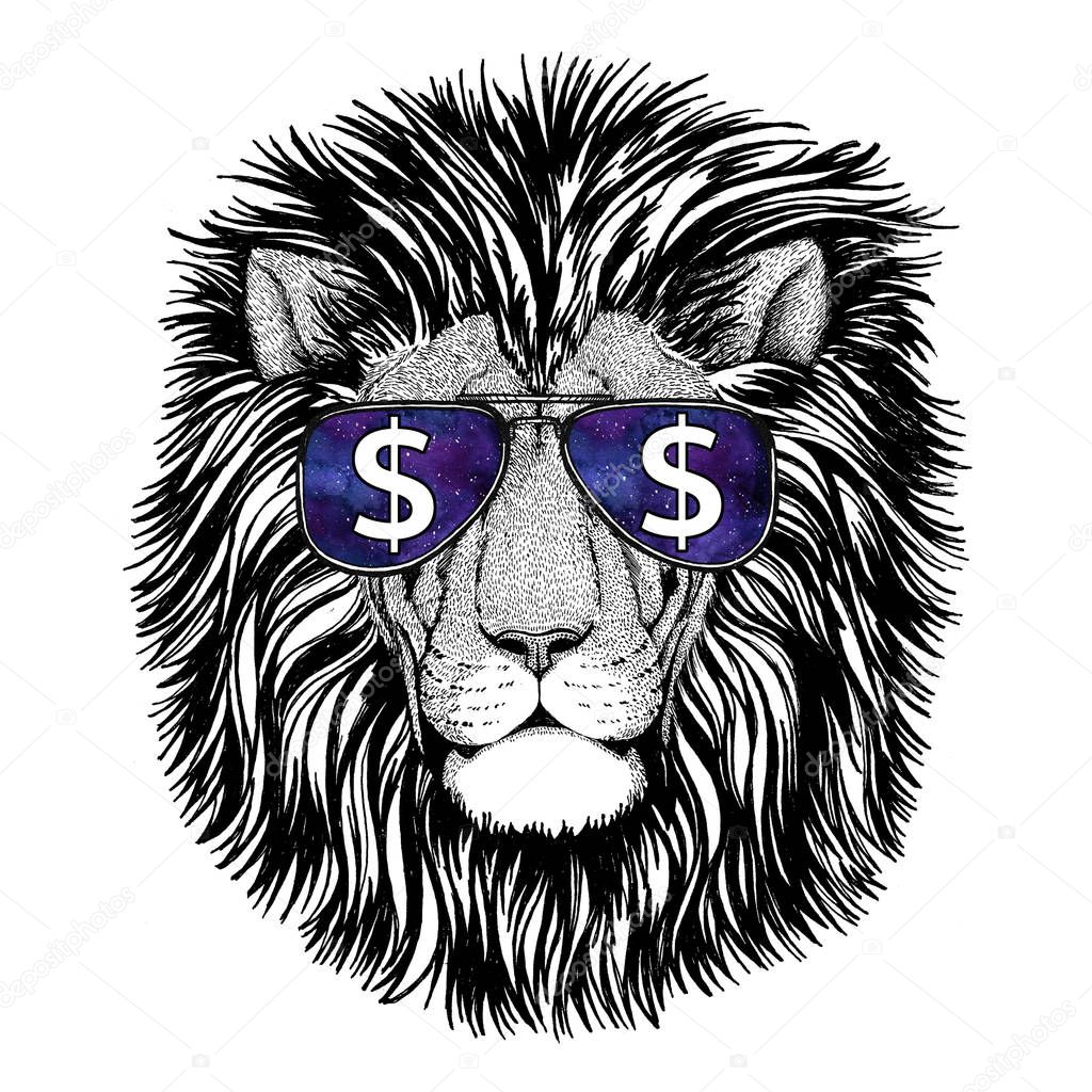 T-shirt print with wild animal wearing glasses with dollar sign