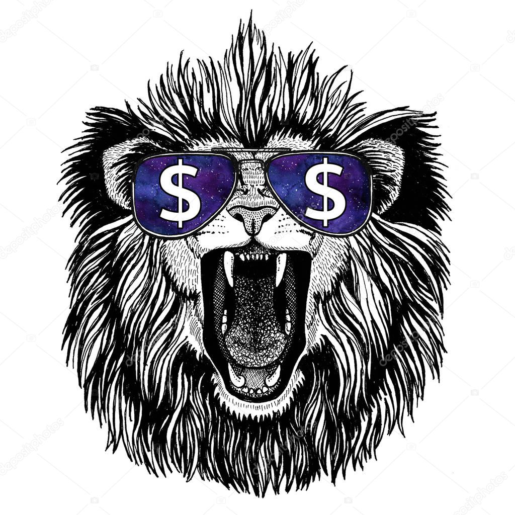 T-shirt print with wild animal wearing glasses with dollar sign