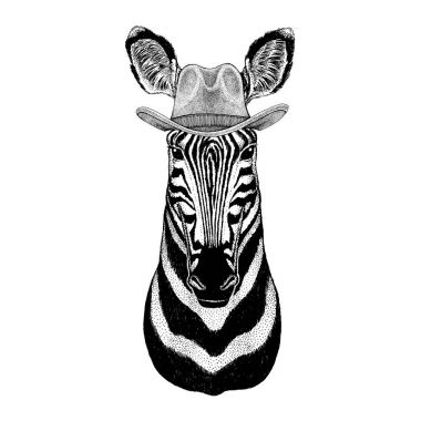 Zebra at vahşi hayvan giyen kovboy şapkası vahşi batı hayvan kovboy hayvan T-shirt, poster, afiş, rozet Tasarla