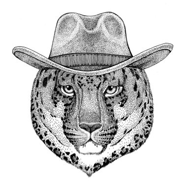 Vahşi kedi leopar kedi-o-dağ Panter'in vahşi hayvan giyen kovboy şapkası vahşi batı hayvan kovboy hayvan T-shirt, poster, afiş, rozet tasarım