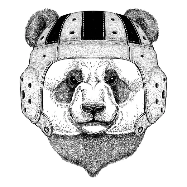 Urso de panda, urso de bambu Animal selvagem usando capacete de rugby Ilustração do esporte — Fotografia de Stock