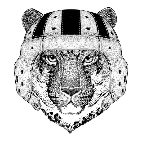 Gato salvaje Leopardo Gato-o-montaña Pantera Animal salvaje con casco de rugby Ilustración deportiva — Foto de Stock