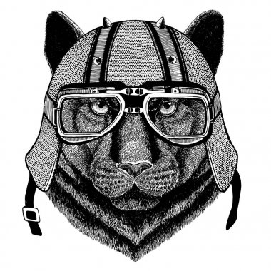 Motorcu hayvan ile motosiklet deri kask Vintage kask bisikletçileri Aviator kask için miğfer Panter Puma Cougar vahşi kedi
