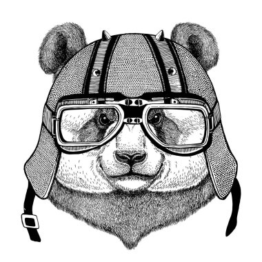 Ayı Panda, motorcu hayvan ile motosiklet deri kask Vintage kask bisikletçileri Aviator kask için miğfer bambu ayı
