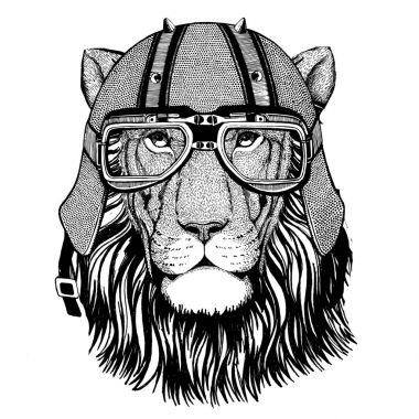 Vahşi aslan motorcu hayvan ile motosiklet deri kask Vintage kask bisikletçileri Aviator kask için miğfer