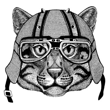 Vahşi kedi balıkçı kedi motorcu hayvan ile motosiklet deri kask Vintage kask bisikletçileri Aviator kask için miğfer