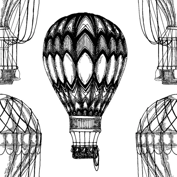 老式气球矢量图像黑板粉笔插画与热气球节日的无缝矢量模式 — 图库矢量图片
