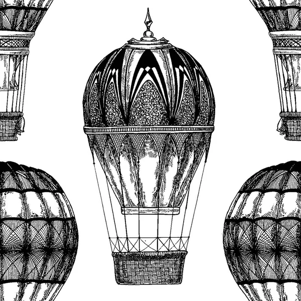 Balão vintage Imagem vetorial no quadro negro Ilustração giz Padrão vetorial sem costura com balão de ar quente Festivais de balão — Vetor de Stock