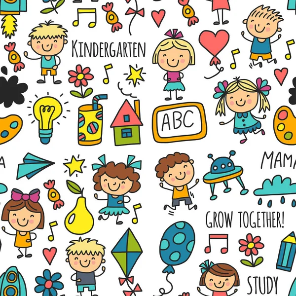 无缝模式儿童图画幼儿园快乐儿童玩耍插画幼儿幼儿园儿童图标 — 图库矢量图片