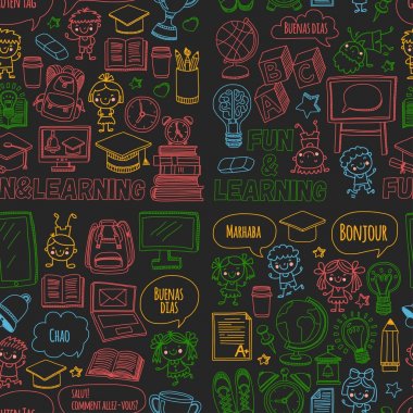 Blackboard vektör doodle set çocuk Dil Okulu anaokulu desen çizim stili simgeler kullan ve çalışma doodle kids ile çocuklar ve üniversite, üniversite, okul için yaratıcı görüntüler büyümek