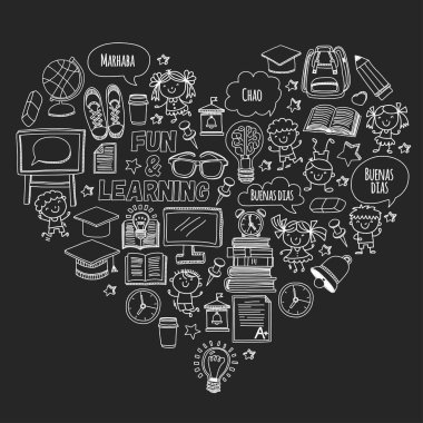 Blackboard vektör doodle set çocuk Dil Okulu anaokulu desen çizim stili simgeler kullan ve çalışma doodle kids ile çocuklar ve üniversite, üniversite, okul için yaratıcı görüntüler büyümek