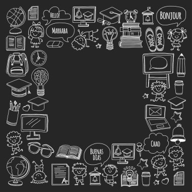 Blackboard vektör doodle set çocuk Dil Okulu anaokulu desen çizim stili simgeler kullan ve çalışma doodle kids ile çocuklar ve üniversite, üniversite, okul için yaratıcı görüntüler büyümek