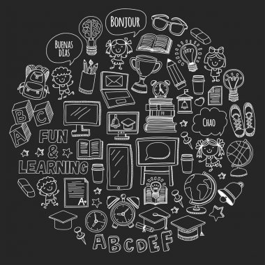 Blackboard vektör doodle set çocuk Dil Okulu anaokulu desen çizim stili simgeler kullan ve çalışma doodle kids ile çocuklar ve üniversite, üniversite, okul için yaratıcı görüntüler büyümek