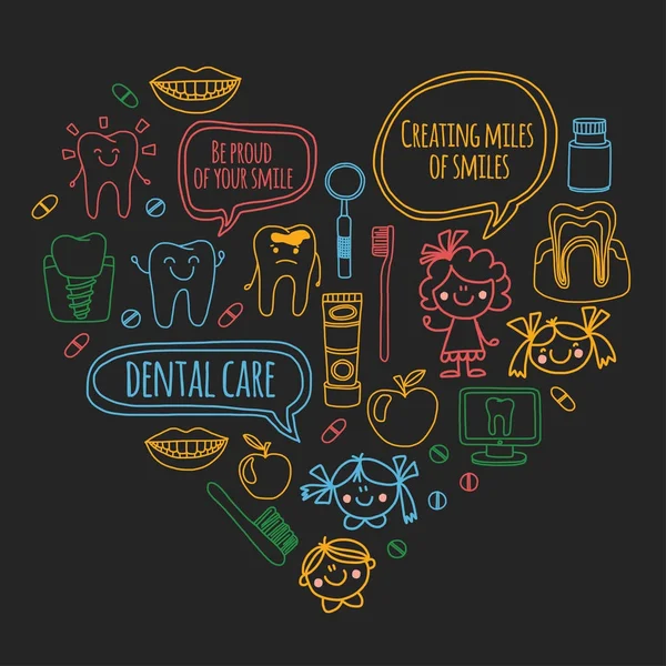 Çocuk denistry Okulu, anaokulu, kreş çocuklar sağlıklı dişlere sahip. Gülümsüyor, diş fırçası, mutlu erkek ve kız diş tedavi tıp acısız