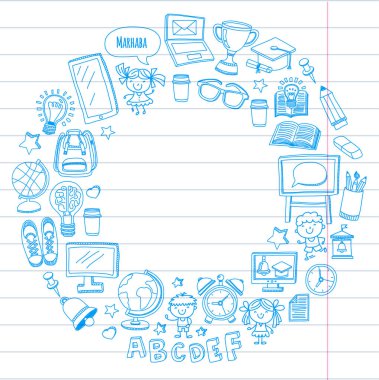 Dil okul çocukları, chidlren, bayanlar baylar. Mutlu Öğrenciler üniversite, üniversite, İngilizce, İspanyolca, Almanca, İtalyanca, Arapça dil öğrenmek oyun, çalışma vektör simgeler anaokulu dil sınıfları