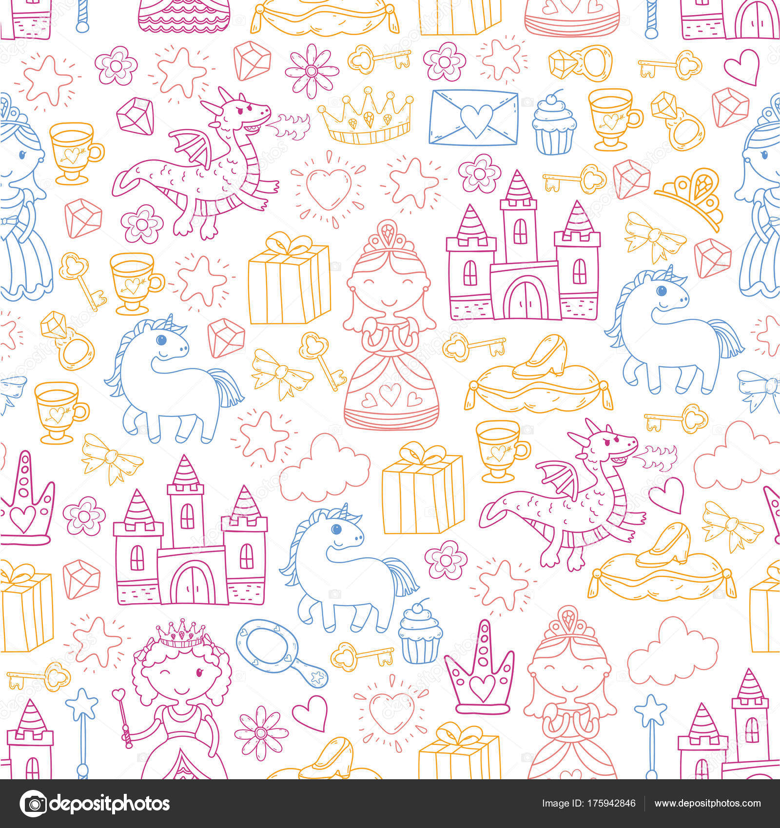 Set Of Doodle Princess And Fantasy Icon And And Design Element For