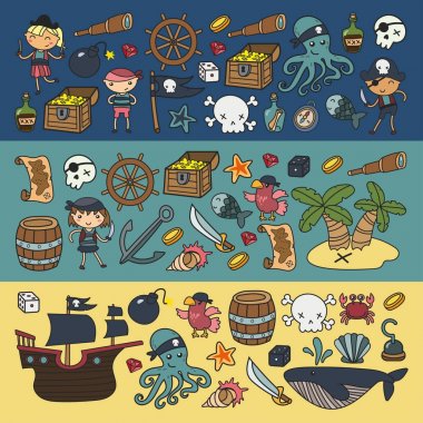 Çocuk erkek ve kız anaokulu, okul, okul öncesi, Cadılar Bayramı partisi Treasure Island, korsan gemisi, Yengeç, korsan oyun papağan macera ve seyahat ve eğlence doğum günü Davetiyesi