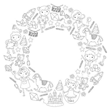 Çizim simgeler alanı, Macera, keşif, hayal gücü kavramı anaokulu anaokulu okul öncesi eğitim ile Doodle desen çocuklar oynamak ve çocuklar ve kızlar çalışma çocuk çocuklar