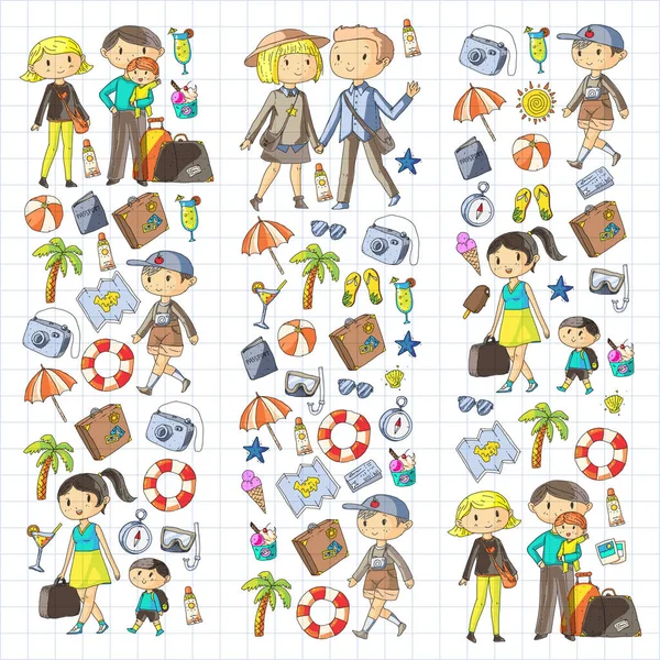 Çocuklu aile seyahat anne, baba, kardeş, kardeş. Oğlanlar ve kızlar. Anaokulu, okul öncesi çocuklar. Okul çocukları. Macera, keşif ve aile tatil veya tatil Beach, Dalış